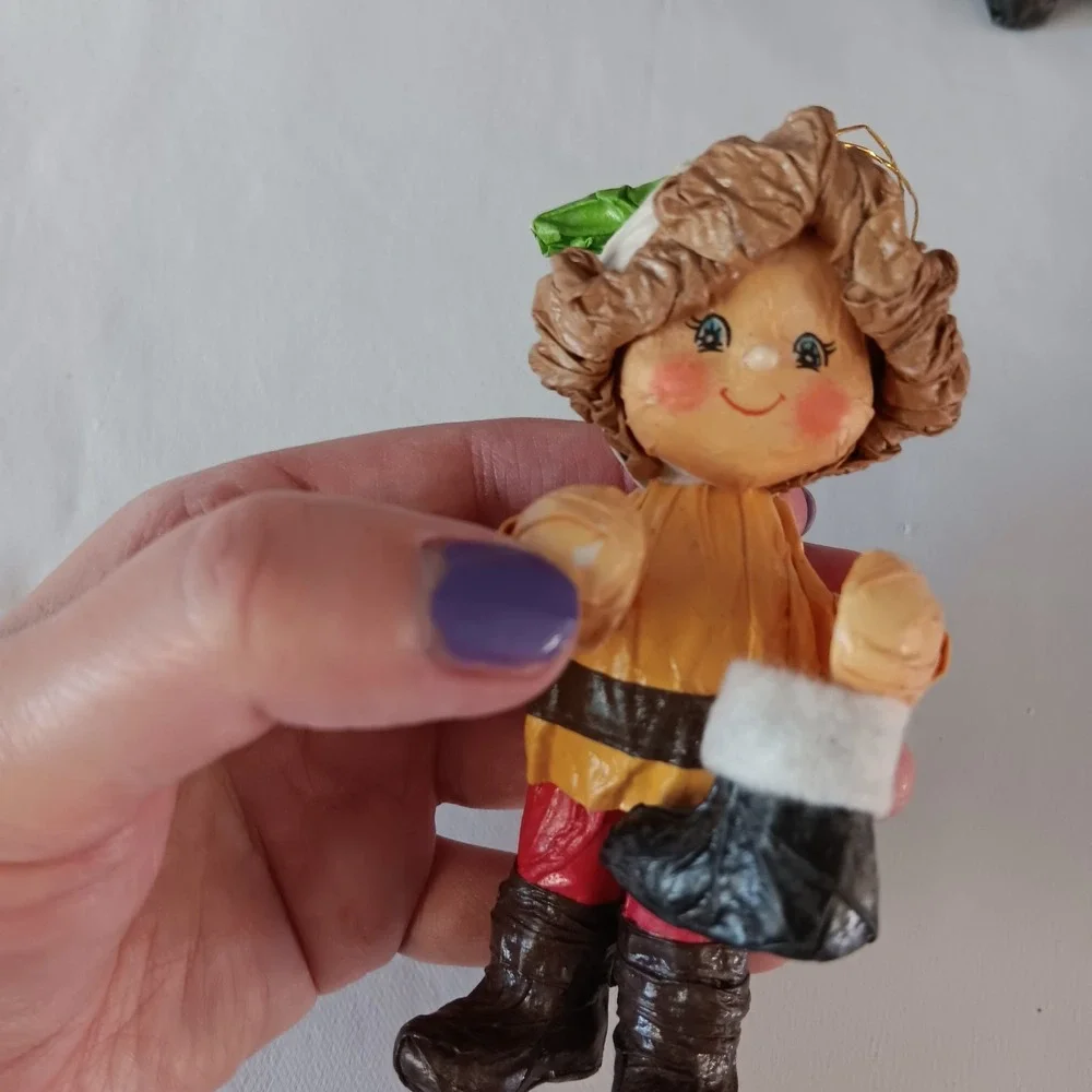 Vintage Paper Mache Christmas Ornaments Set‎ 4 Santa Elf Folk Art Figures Retro